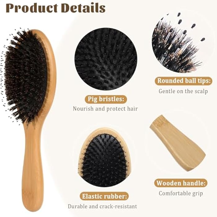 Zoolinn Wooden Hair Brush with Bristle & Nylon Pins for Men, Women, and Kids – Oval Paddle Brush for Wet & Dry Hair, Smoothing, Detangling, and Massaging - Image 2
